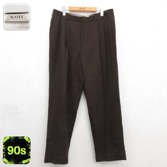 SLATES 90s パンツ タック ブラウン 実寸W34 | 古着