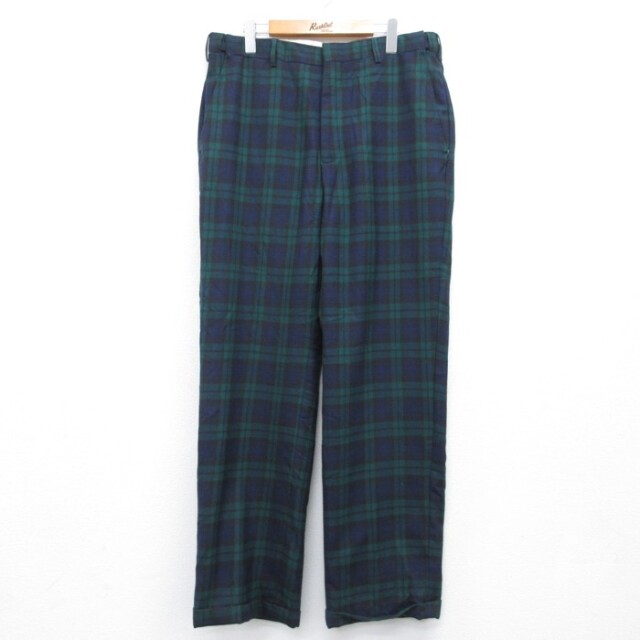 W35★古着 オービス ORVIS パンツ メンズ スラックス ブラックウォッチ ウール グリーン チェック【spe】 26oct09