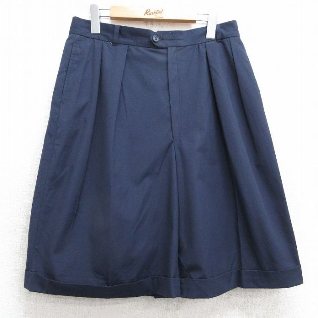 W32★古着 ショート スラックス パンツ ショーツ メンズ 90年代 90s USA製 紺 ネイビー 25mar31 中古 ボトムス 短パン ショーパン