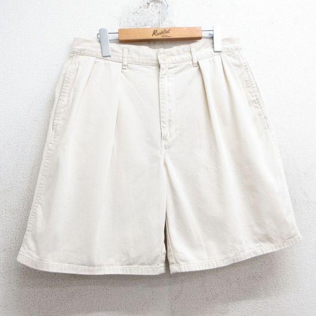W32★古着 ラルフローレン Ralph Lauren ブランド ショート チノ パンツ チノパン ショーツ メンズ 90年代 90s コットン 生成り 25mar31 中古 ボトムス 短パン ショーパン