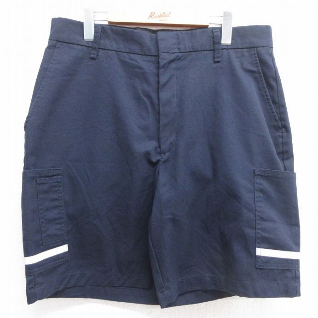 W35★古着 ショート ワーク カーゴ パンツ ショーツ メンズ FedEx フェデックス リフレクター 濃紺 ネイビー 25mar31 中古 ボトムス 短パン ショーパン
