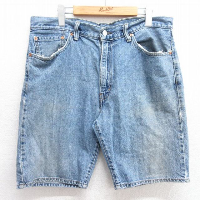 【50%OFF】W36★古着 リーバイス Levis 505 ショート パンツ ショーツ メンズ コットン 紺 ネイビー デニム 25mar31 中古 ボトムス 短パン ショーパン ハーフ