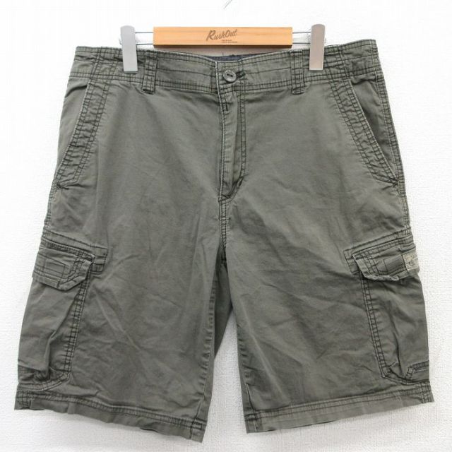 W34★古着 ユニオンベイ ショート カーゴ パンツ ショーツ メンズ 緑系 グリーン 25apr01 中古 ボトムス 短パン ショーパン