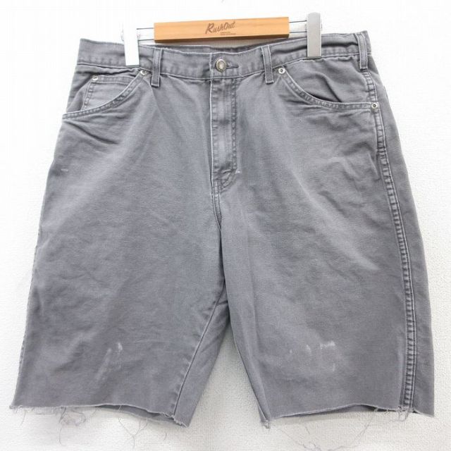 W34★古着 ディッキーズ Dickies ショート パンツ ショーツ メンズ ダック地 コットン グレー 25apr01 中古 ボトムス 短パン ショーパン ハーフ
