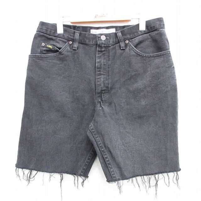 W33★古着 リー Lee ショート パンツ ショーツ メンズ コットン 黒 ブラック デニム 25apr02 中古 ボトムス 短パン ショーパン ハーフ