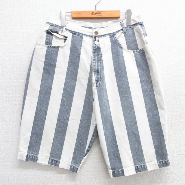 W34★古着 ショート パンツ ショーツ メンズ 00年代 00s コットン 白他 ホワイト ストライプ 25apr02 中古 ボトムス 短パン ショーパン ハーフ