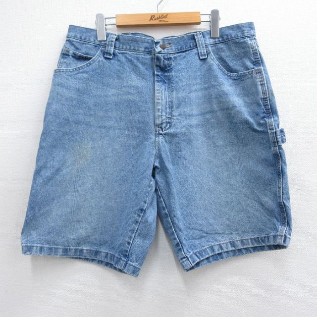 W36★古着 ラングラー Wrangler ショート ペインター パンツ ショーツ メンズ コットン 紺 ネイビー デニム 25apr03 中古 ボトムス 短パン ショーパン