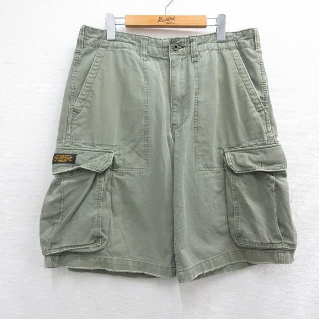 W34★古着 ラルフローレン Ralph Lauren ポロジーンズ ブランド ショート ベイカー カーゴ パンツ ショーツ メンズ 緑 グリーン デニム 【spe】 25apr03 中古 ボトムス 短パン ショーパン