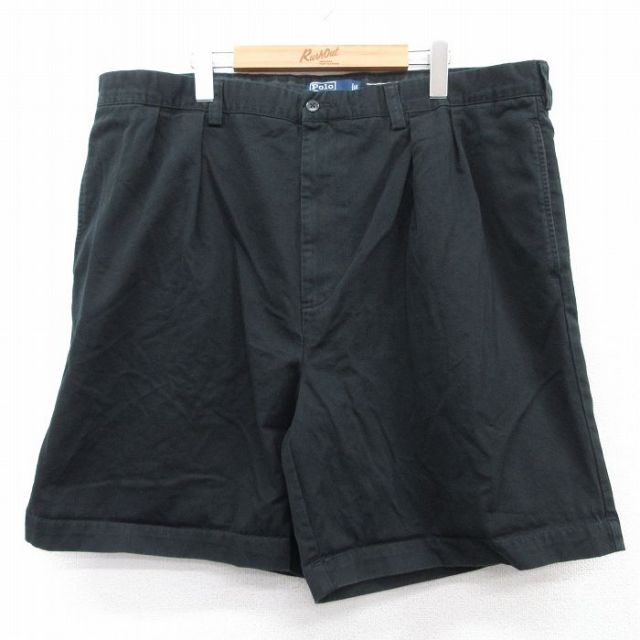 W40★古着 ラルフローレン Ralph Lauren ブランド ショート チノ パンツ チノパン ショーツ メンズ 90年代 90s TYLER 大きいサイズ コットン 黒 ブラック 25apr03 中古 ボトムス 短パン ショーパン