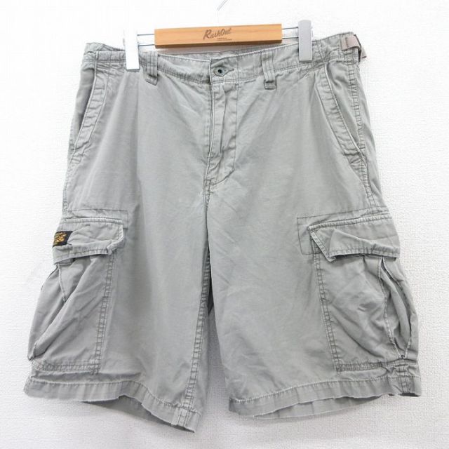 W35★古着 ラルフローレン Ralph Lauren ポロジーンズ ブランド ショート カーゴ パンツ ショーツ メンズ リップストップ コットン グレー 25apr03 中古 ボトムス 短パン ショーパン
