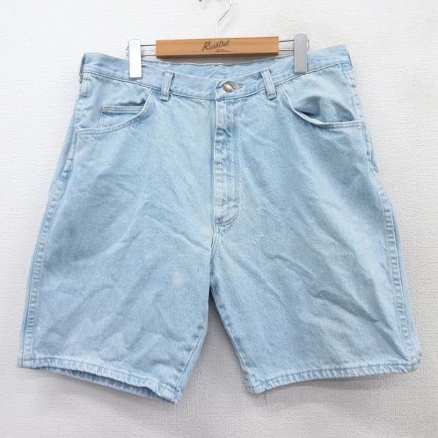 W34★古着 ラングラー Wrangler ショート パンツ ショーツ メンズ 00年代 00s 薄紺 ネイビー デニム 25apr03 中古 ボトムス 短パン ショーパン ハーフ