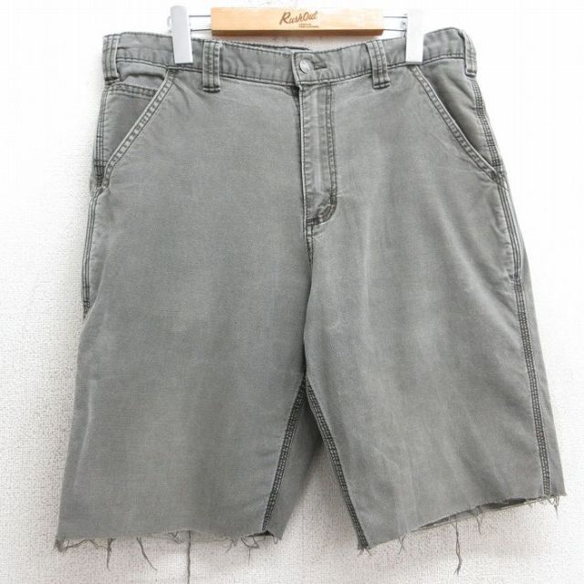 【50%OFF】W33★古着 カーハート Carhartt ショート パンツ メンズ ダック地 グレー 25apr03 中古 ボトムス 短パン ショーパン ハーフ