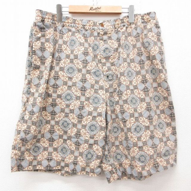 W39★古着 ジェイクルー J.CREW ショート パンツ ショーツ メンズ 90年代 90s 総柄 リネン 大きいサイズ ベージュ他 カーキ 【spe】 25apr04 中古 ボトムス 短パン ショーパン ハーフ