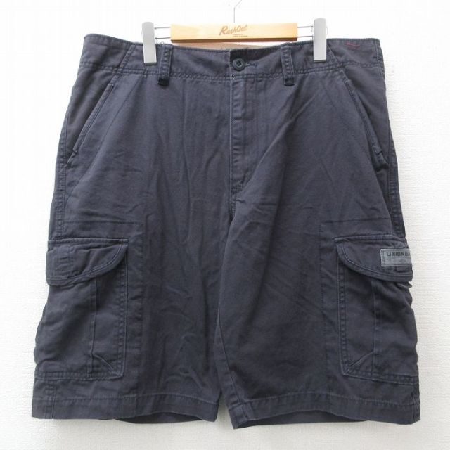 W39★古着 ユニオンベイ ショート カーゴ パンツ ショーツ メンズ コットン 紺 ネイビー 25apr04 中古 ボトムス 短パン ショーパン