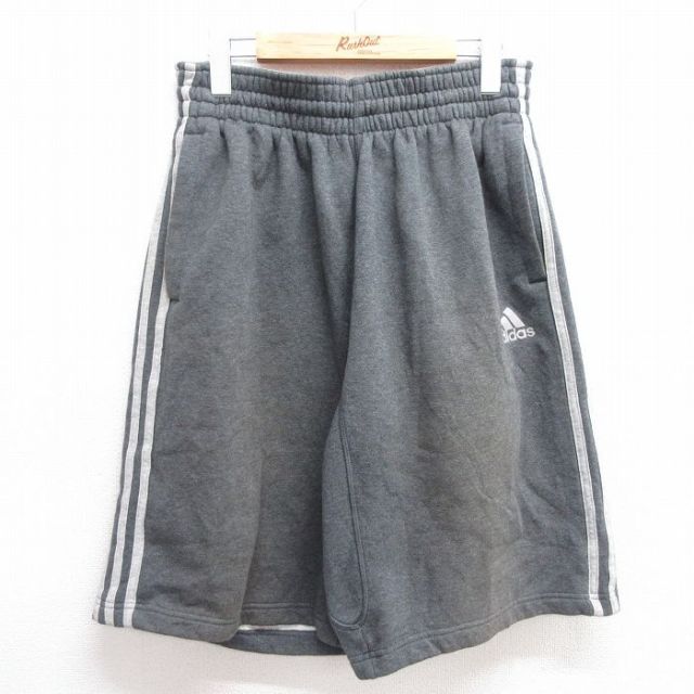 W31★古着 アディダス adidas ハーフ スウェット パンツ ショーツ メンズ ワンポイントロゴ 濃グレー 霜降り 25apr04 中古 ボトムス 短パン ショーパン