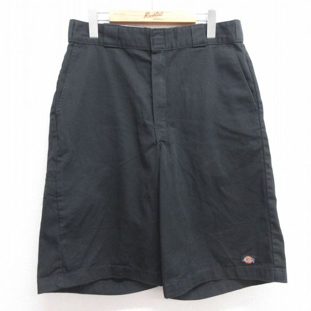 W32★古着 ディッキーズ Dickies ハーフ ワーク パンツ ショーツ メンズ 黒 ブラック 25apr04 中古 ボトムス 短パン ショーパン
