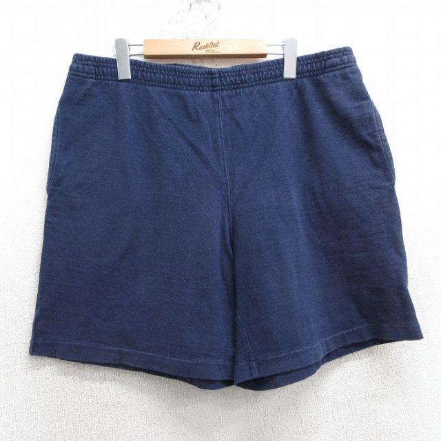 W39★古着 ランズエンド ショート スウェット パンツ メンズ 90年代 90s 無地 コットン USA製 紺 ネイビー 25apr05 中古 ボトムス 短パン ショーパン