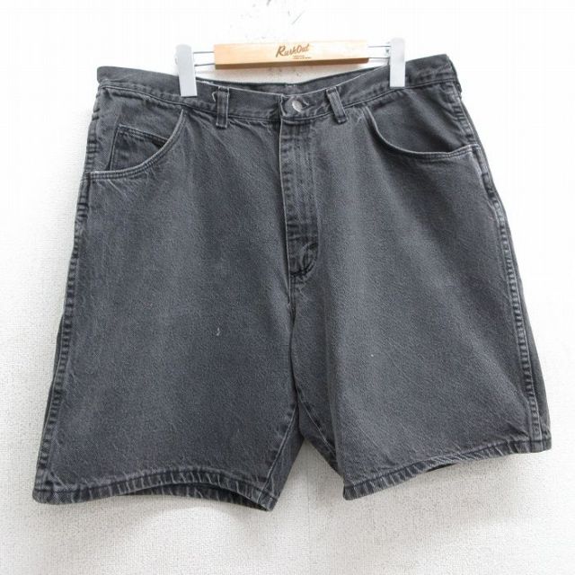 W37★古着 ラングラー Wrangler ショート パンツ ショーツ メンズ 90年代 90s コットン USA製 黒 ブラック デニム 25apr05 中古 ボトムス 短パン ショーパン ハーフ