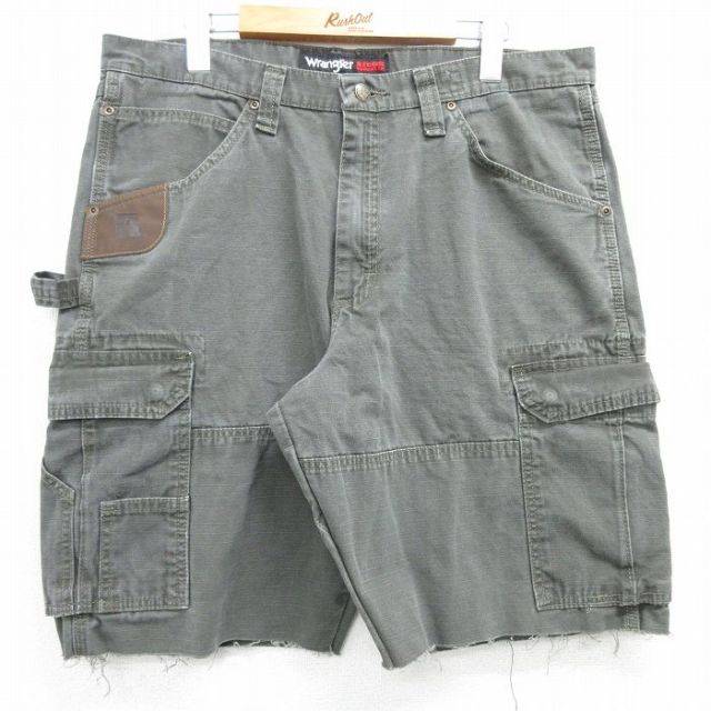 W35★古着 ラングラー Wrangler ショート ペインター カーゴ パンツ ショーツ メンズ リップストップ コットン 緑 グリーン 25apr05 中古 ボトムス 短パン ショーパン