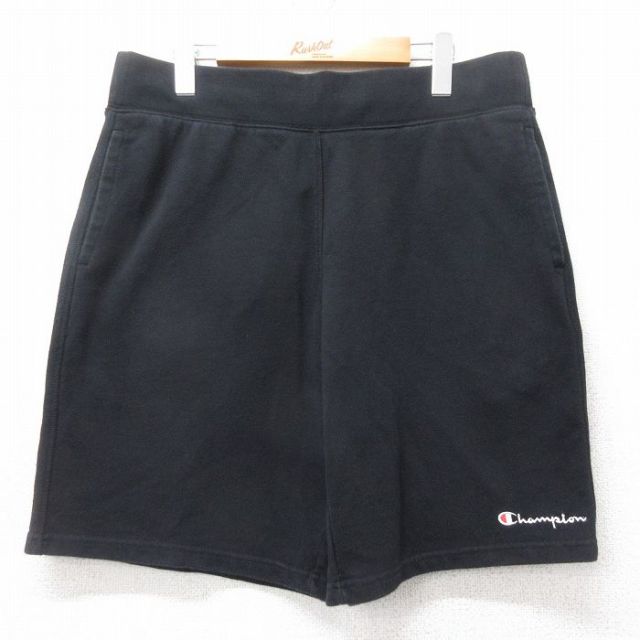 W36★古着 チャンピオン champion ショート スウェット パンツ ショーツ メンズ ワンポイントロゴ 黒 ブラック 25apr05 中古 ボトムス 短パン ショーパン