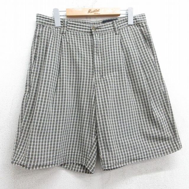 W32★古着 エディーバウアー ショート パンツ ショーツ メンズ 00年代 00s コットン 薄緑他 グリーン チェック 25apr07 中古 ボトムス 短パン ショーパン ハーフ