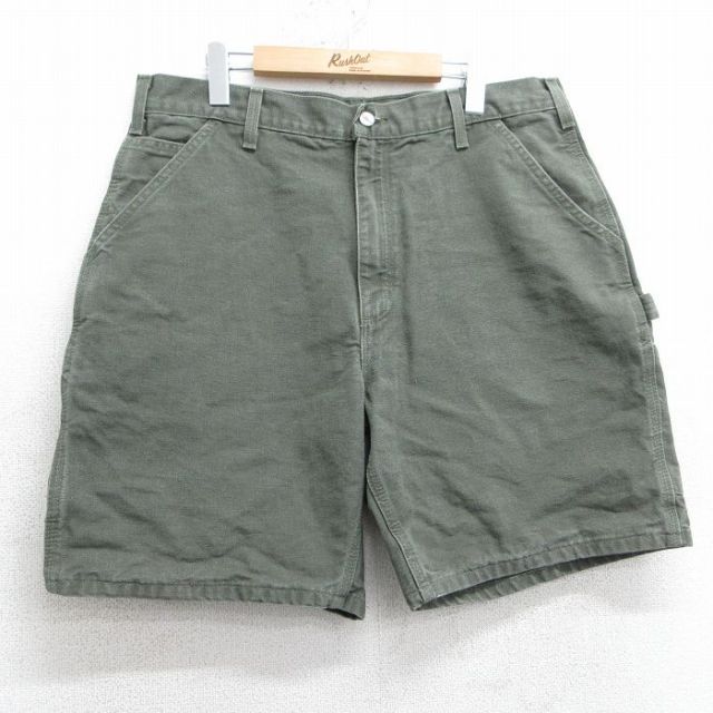 W36★古着 カーハート Carhartt ショート ペインター パンツ ショーツ メンズ ダック地 濃緑 グリーン 【spe】 25apr07 中古 ボトムス 短パン ショーパン