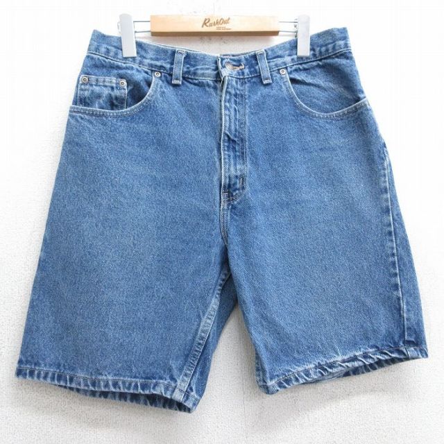 W32★古着 FADED GLORY ショート パンツ メンズ ヒゲ コットン 紺 ネイビー デニム 25apr07 中古 ボトムス 短パン ショーパン ハーフ