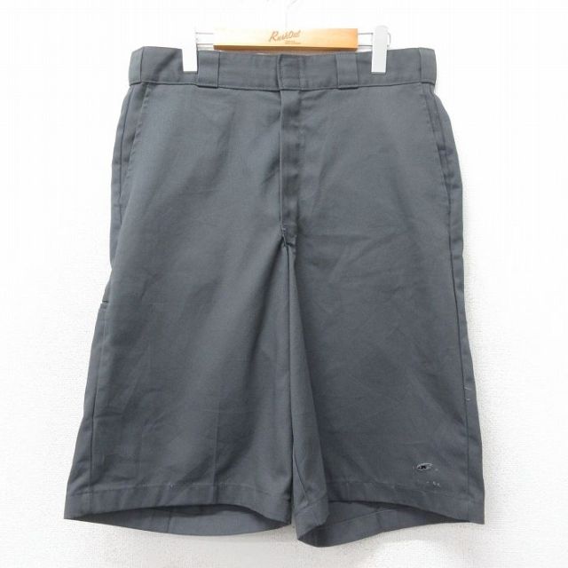 W33★古着 ディッキーズ Dickies ハーフ ワーク パンツ ショーツ メンズ 濃グレー 25apr07 中古 ボトムス 短パン ショーパン