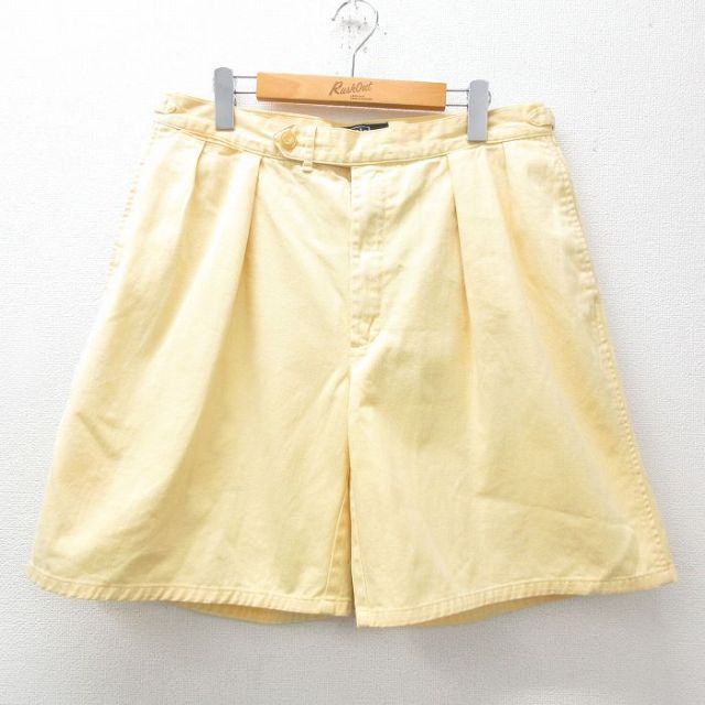 W33★古着 ラルフローレン Ralph Lauren ブランド ショート パンツ ショーツ メンズ 90年代 90s コットン USA製 黄 イエロー 【spe】 25apr08 中古 ボトムス 短パン ショーパン ハーフ