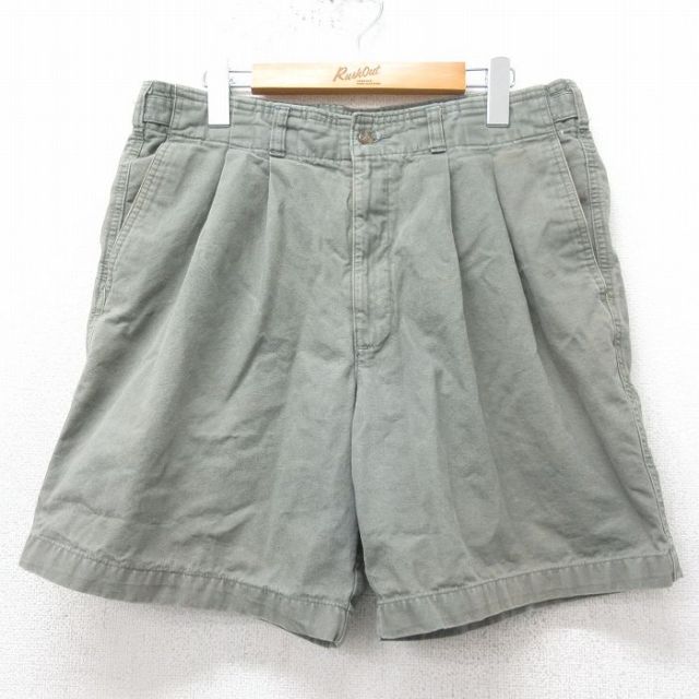 W34★古着 ショート パンツ ショーツ メンズ 00年代 00s コットン 緑系 グリーン 25apr09 中古 ボトムス 短パン ショーパン ハーフ