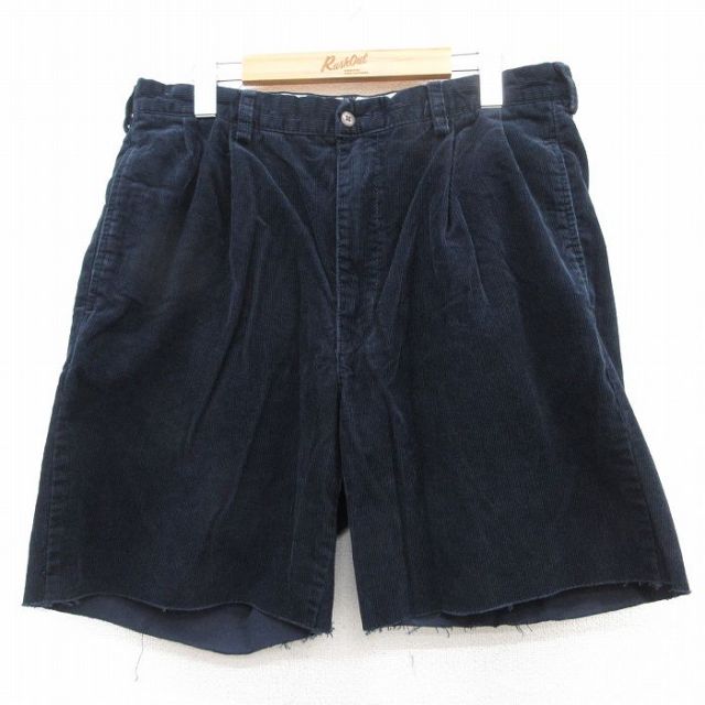 W34★古着 ラルフローレン Ralph Lauren ブランド ショート コーデュロイ パンツ ショーツ メンズ 90年代 90s HAMMOND コットン 紺 ネイビー 25apr10 中古 ボトムス 短パン ショーパン