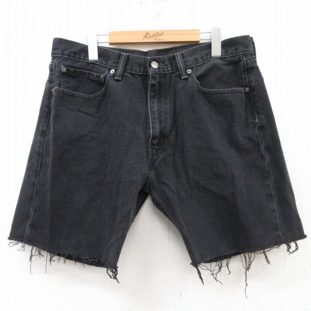 W36★古着 リーバイス Levis 505 ショート パンツ ショーツ メンズ コットン 黒 ブラック デニム 25apr10 中古 ボトムス 短パン ショーパン ハーフ