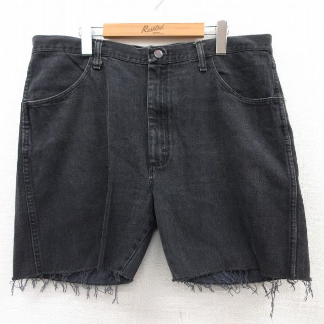 W38★古着 ラスラー ショート パンツ ショーツ メンズ コットン 黒 ブラック デニム 25apr10 中古 ボトムス 短パン ショーパン ハーフ