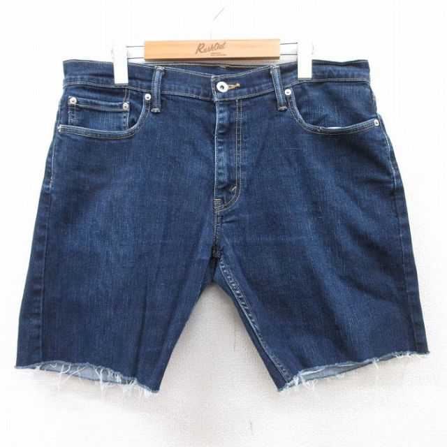 W37★古着 リーバイス Levis 514 ショート パンツ ショーツ メンズ ヒゲ 紺 ネイビー デニム 25apr11 中古 ボトムス 短パン ショーパン ハーフ