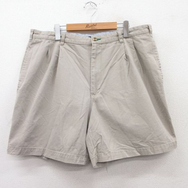 W39★古着 トミーヒルフィガー TOMMY HILFIGER ブランド ショート チノ パンツ チノパン ショーツ メンズ ワンポイントロゴ 大きいサイズ コットン ベージュ カーキ 25apr11 中古 ボトムス 短パン ショーパン