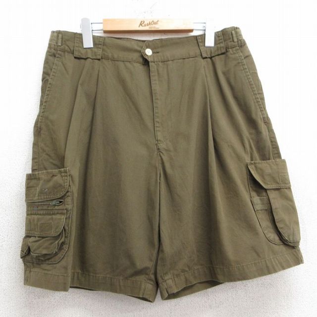 W33★古着 ショート カーゴ パンツ ショーツ メンズ 00年代 00s コットン 濃緑 グリーン 25apr11 中古 ボトムス 短パン ショーパン