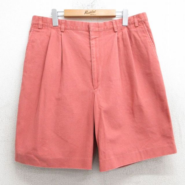 W36★古着 ショート パンツ ショーツ メンズ 80年代 80s ダック地 USA製 オレンジ系 25apr11 中古 ボトムス 短パン ショーパン ハーフ