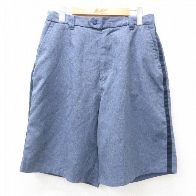 W31★古着 ショート パンツ ショーツ メンズ 90年代 90s USA製 薄紺 ネイビー 25apr14 中古 ボトムス 短パン ショーパン ハーフ