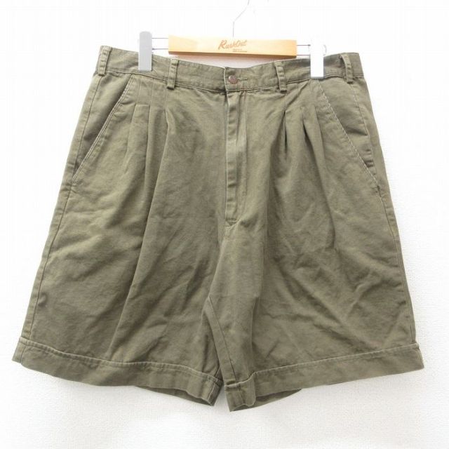W33★古着 ショート パンツ ショーツ メンズ コットン 緑 グリーン 25apr14 中古 ボトムス 短パン ショーパン ハーフ