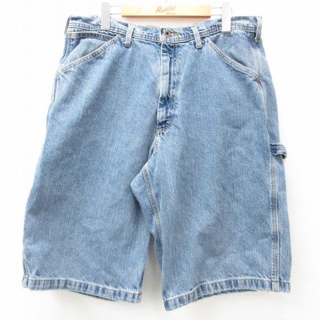 W35★古着 ラルフローレン Ralph Lauren ポロジーンズ ブランド ショート ペインター パンツ ショーツ メンズ コットン 紺 ネイビー デニム 【spe】 25apr14 中古 ボトムス 短パン ショーパン