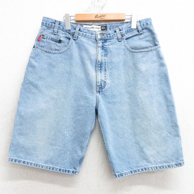 W34★古着 ビューグルボーイ ショート パンツ ショーツ メンズ コットン 薄紺 ネイビー デニム 25apr16 中古 ボトムス 短パン ショーパン ハーフ