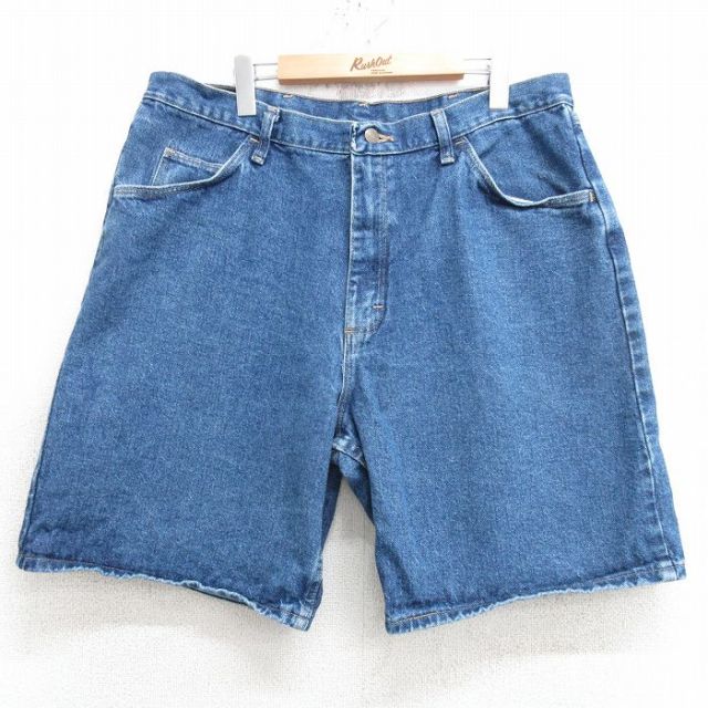 W36★古着 ラングラー Wrangler ショート パンツ ショーツ メンズ コットン 紺 ネイビー デニム 25apr16 中古 ボトムス 短パン ショーパン ハーフ