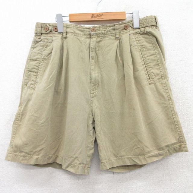 W34★古着 メンバーズオンリー ショート パンツ ショーツ メンズ 90年代 90s コットン ベージュ カーキ 25apr17 中古 ボトムス 短パン ショーパン ハーフ