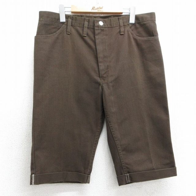 W35★古着 ラングラー Wrangler ハーフ パンツ メンズ 80年代 80s USA製 タロン 茶 ブラウン 【spe】 25apr18 中古 ボトムス 短パン ショーパン ショート