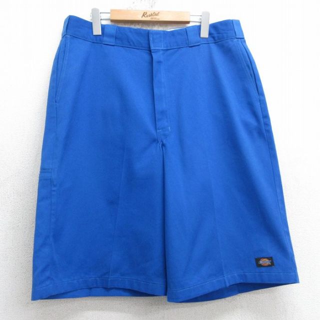 W38★古着 ディッキーズ Dickies ハーフ ワーク パンツ メンズ 青 ブルー 25apr18 中古 ボトムス 短パン ショーパン