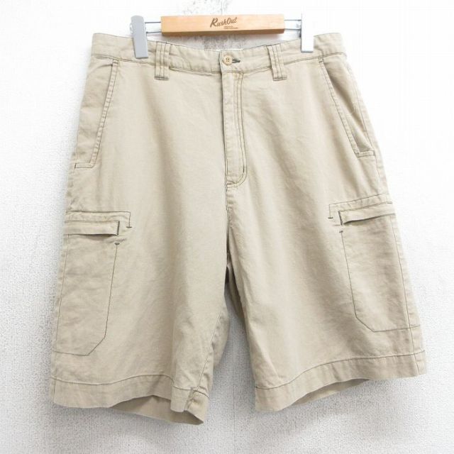 W33★古着 ショート カーゴ パンツ メンズ 00年代 00s ベージュ カーキ 25apr18 中古 ボトムス 短パン ショーパン