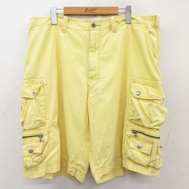 W38★古着 ラルフローレン Ralph Lauren ブランド ショート カーゴ パンツ ショーツ メンズ 90年代 90s コットン 黄 イエロー 25apr18 中古 ボトムス 短パン ショーパン