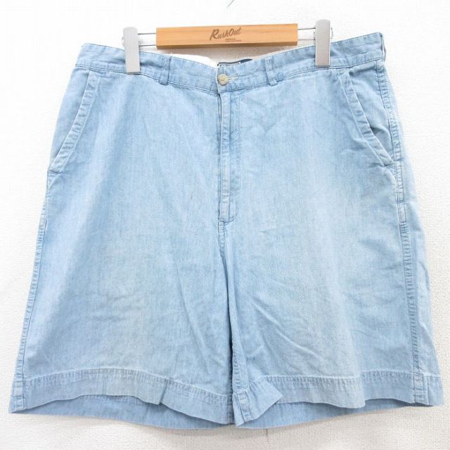 W34★古着 ラルフローレン Ralph Lauren ブランド ショート パンツ ショーツ メンズ 90年代 90s コットン 薄紺 ネイビー 25apr18 中古 ボトムス 短パン ショーパン ハーフ