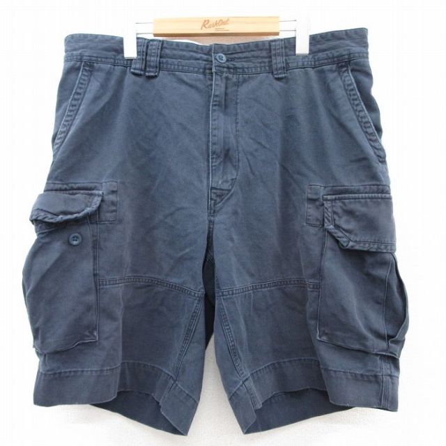 W38★古着 ラルフローレン Ralph Lauren ブランド ショート カーゴ パンツ ショーツ メンズ 90年代 90s ワンポイントロゴ コットン 紺 ネイビー 25apr18 中古 ボトムス 短パン ショーパン