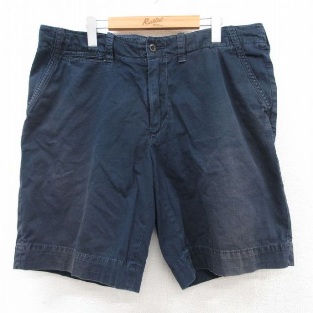 W35★古着 ラルフローレン Ralph Lauren ブランド ショート パンツ ショーツ メンズ 90年代 90s ワンポイントロゴ コットン 紺 ネイビー 25apr18 中古 ボトムス 短パン ショーパン ハーフ